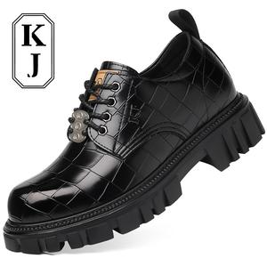 Мужские повседневные туфли KJ-530 черные со скрытой платформой 8 см, цвет KJ-530 Black Hidden Wedge 8CM