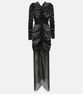 Длинное платье Guisa из смесового шелка с бахромой Khaite, черный