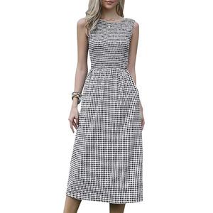 Платье-трапеция для женщин с присборенными рукавами, без рукавов, с круглым вырезом, струящееся, миди, летнее, с карманами Inspire Chic, Black