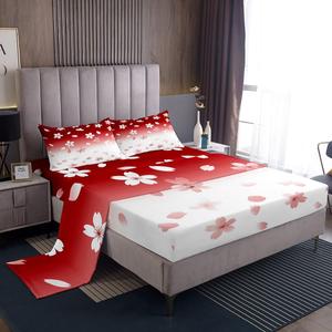 Erosebridal Комплект постельного белья в японском стиле Sakura с романтичным принтом сакуры и зелено-белым градиентом, Red