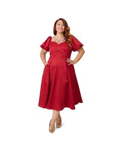 Платье-трапеция с жаккардовым узором и вырезом сердечко больших размеров Unique Vintage, Burgundy