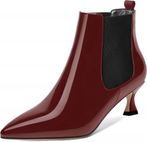 Женские ботильоны MOVINSTEPS с мягким верхом из лакированной кожи, на низком каблуке-лодочке, с острым носком и высотой голенища до щиколотки, каблук 2 дюйма, Burgundy