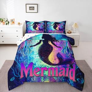 Erosebridal Комплект постельного белья Kids Mermaid Kawaii Rainbow с разноцветными чешуйками и морской тематикой для девочек, Mermaid 08