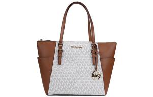 Сумка-шоппер из ПВХ с кожаными вставками, накладная, ручная, через плечо, женская, ванильная, разноцветная MICHAEL KORS