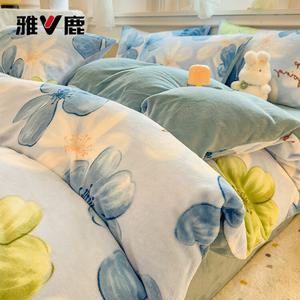 Yalu Комплект постельного белья из молочного вельвета (простыня на резинке 180 см, пододеяльник 200х230 см), двусторонний флис, цвет Huazhuanfanxing