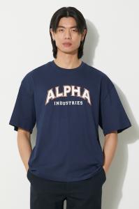 Хлопковая футболка College Alpha Industries, темно-синий