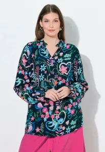 Блузка с присборенным принтом в виде цветочного фольклора Ulla Popken, Marine