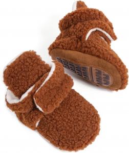HsdsBebe Унисекс Новорожденные Детские Хлопковые Пинетки с Нескользящей Подошвой для Малышей Мальчиков и Девочек Зимние Теплые Флисовые Носочки-Обувь, 2210/Brown-Rubber Sole