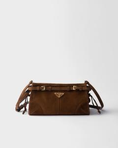 Малая замшевая сумка на плечо Prada Bonnie, коричневый