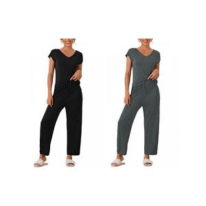 2 комплекта женской пижамы и домашней одежды с коротким рукавом из модала и длинными брюками Inspire Chic, Deep Grey Black