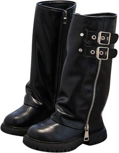 XovLAHzY Девочковые белые ботинки на шнуровке с боковой молнией, высокой подошвой до колена для платья/школы, 4-11 лет