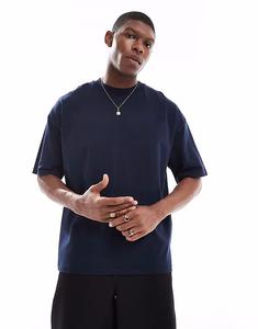 Футболка свободного кроя ASOS DESIGN плотного кроя темно-синего цвета - NAVY