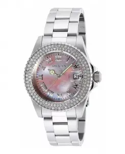 Женские часы 19874 Angel Quartz с тремя стрелками и светло-розовым циферблатом Invicta, серебряный