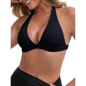 Женский спортивный топ-бралетт без косточек с глубоким вырезом и запахом на шее Inspire Chic, Black