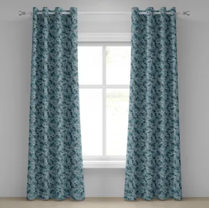 Шторы на люверсах ABAKUHAUS Листья, цветущая красота, весенне-летние ветки, цифровой художественный узор, декоративные двухпанельные шторы, 280 см x 260 см, бледно-лиловый, темно-бирюзовый Abakuhaus