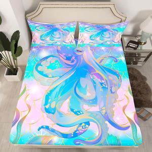 Erosebridal Комплект постельного белья Octopus с морским принтом в розово-бирюзовых тонах, Multi 02