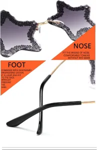 Солнцезащитные очки Melrose с пятиконечной звездой и бриллиантовой оправой, модные женские солнцезащитные очки, эффектные очки для вечеринок, модель 20002, Grey