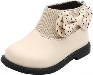 Детские ботильоны для девочек с утеплителем, задней молнией и бантом, короткие зимние ботинки из искусственной кожи, удобные и модные (1-6 лет) Generic, White