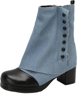 Женские ботильоны на массивном каблуке с круглым носком и молнией XIEPP, Light Blue