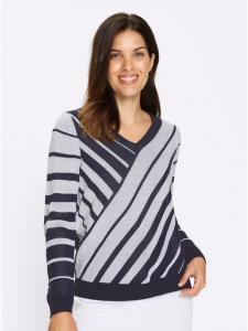 Свитер с V-образным вырезом в темно-синем и белом узоре Sieh an!