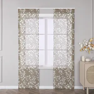 Раздвижная штора с застежкой-липучкой, панельная штора с узором из листьев, прозрачная, 245 x 57 см, коричневая, 2 шт. Joyswahl