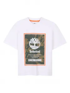 Футболка с камуфляжным принтом и логотипом Timberland Kids, белый