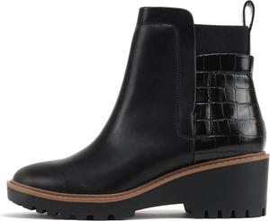 Ботинки Soda “BAIT” для женщин с круглым носком, без застежки, с эластичными вставками, двухцветным принтом, подошвой с протектором, низким клиновидным каблуком и высотой до щиколотки, Black/Croco Pu