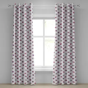 Штора на люверсах ABAKUHAUS "Ежик", акварельное искусство - забавные улыбающиеся колючие зверьки с нарисованными вручную ромашками, декоративные двухпанельные шторы, 280 см x 175 см, белый, фиолетовый, розовый Abakuhaus