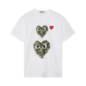 Футболка Comme des Garçons PLAY Camouflage Double Heart T-Shirt, White