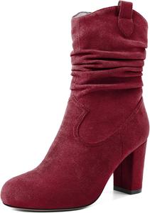 Женские ботильоны Zamikoo с круглым носком, на массивном каблуке, короткие, с удобной посадкой, модные комфортные ботинки на каблуке 3,5 дюйма, Burgundy
