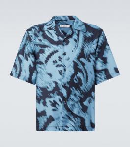 Печатная хлопковая и шёлковая саржевая рубашка Commas, темно-синий