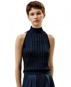 Женский шелковый свитер без рукавов в стиле "дикий" LILYSILK, Navy blue