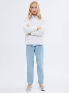 Детские джинсы-джоггеры из хлопка с поясом-мешок Mango, Open Blue