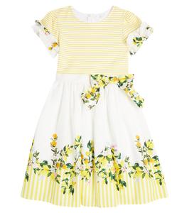 Платье из хлопка в полоску с цветочным принтом Patachou, Fruits Yellow Print