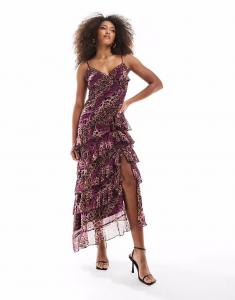 Платье миди Miss Selfridge с оборками и анималистичным принтом