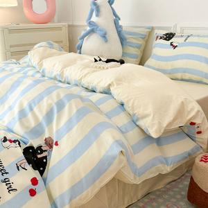 LUOLAI HOME Комплект постельного белья 4 предмета, простыня 180х200 см, пододеяльник 200х230 см, 100% хлопок, цветной принт для девочек