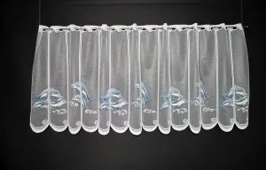 Шторы Kranzusch, шторы для кафе с рисунком дельфинов, 60x132 см (В/Ш), белые/серо-голубые, шторы для бистро, кухонные шторы, 1 упаковка Gardinen Kranzusch