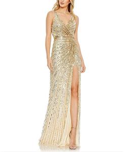 Платье без рукавов с искусственным запахом и пайетками Mac Duggal, золотой