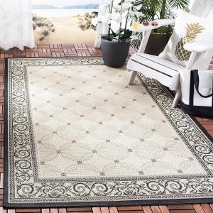 Ковер SAFAVIEH, 239 x 239 см, Washable Rug Outdoor Courtyard Collection - Sand & Black, без линьки и легкий в уходе, идеален для патио, заднего двора, прихожей (CY1502-3901)