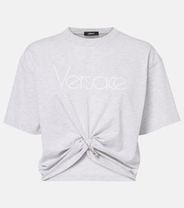 Укороченный хлопковый топ с логотипом Re-Edition 1978 года Versace, Light Grey Melange White