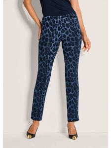 MADELEINE Прямые трикотажные леггинсы с животным принтом, темно-синего и черного цвета