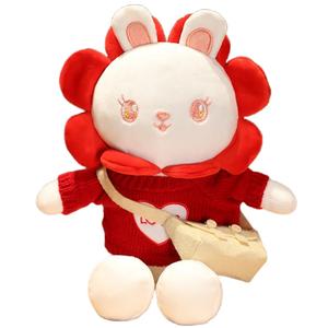 Плюшевая кукла зайчик в милом платье с подсолнухами, высота 40 см, длина 40 см Mise, красный