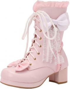 DINTAHA Милые кавайные туфли Готические массивные ботинки на платформе С платформой и шнуровкой Ботинки на платформе с бантиками Готические лолита ботинки на платформе, Pink