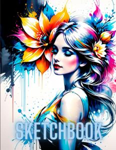Sketchbook: Unlined Notebook Blank Drawing Book White Paper | Cute Girl PopArt Color Splash Floral Collection Journal | 100 Numbered and Framed Pages For Sketching Painting Soft Cover (Independently published)