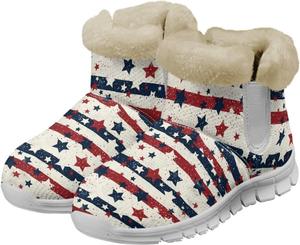 Женские зимние ботинки до щиколотки с плюшевой подкладкой, теплые уличные ботинки с противоскользящей подошвой для холодной погоды Glomenade, Vintage Star Patchwork