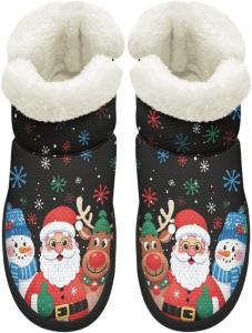 Женские зимние ботинки KEIAHUAN, утепленные ботильоны с меховой подкладкой, легкие и удобные уличные ботинки на плоской подошве, Christmas Santa