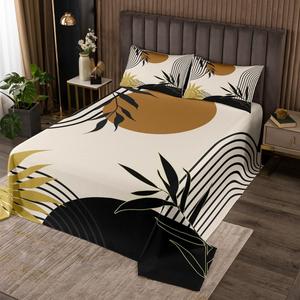 Erosebridal Комплект постельного белья Mid Century в черно-золотых тонах с абстрактным геометрическим принтом в стиле бохо, Brown Black Gold