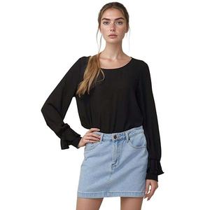 Топ с круглым вырезом, сборкой и манжетами-рюшами Pleione, Black