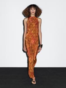 Длинное струящееся платье с принтом Massimo Dutti, оранжевый