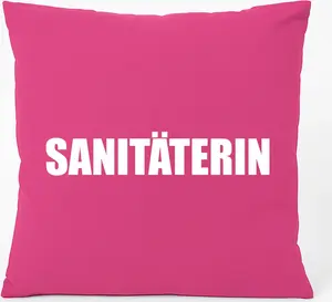Подушка для дивана Huuraa с надписью "Фармацевт" подарочная 40x40 см с хлопковым наполнителем цвета фуксии, сувенир "Фармацевт" Hellweg Druckerei